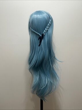 Light Blue Long Synthetic Wig with Braided Accent